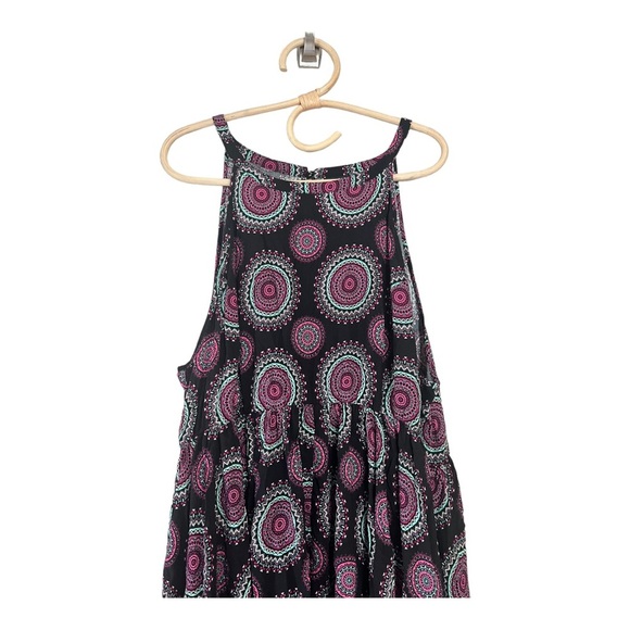 Torrid Challis Hi LO Dress Black Medallion Highneck Sleeveless Keyhole Size 2 2x - Picture 14 of 15